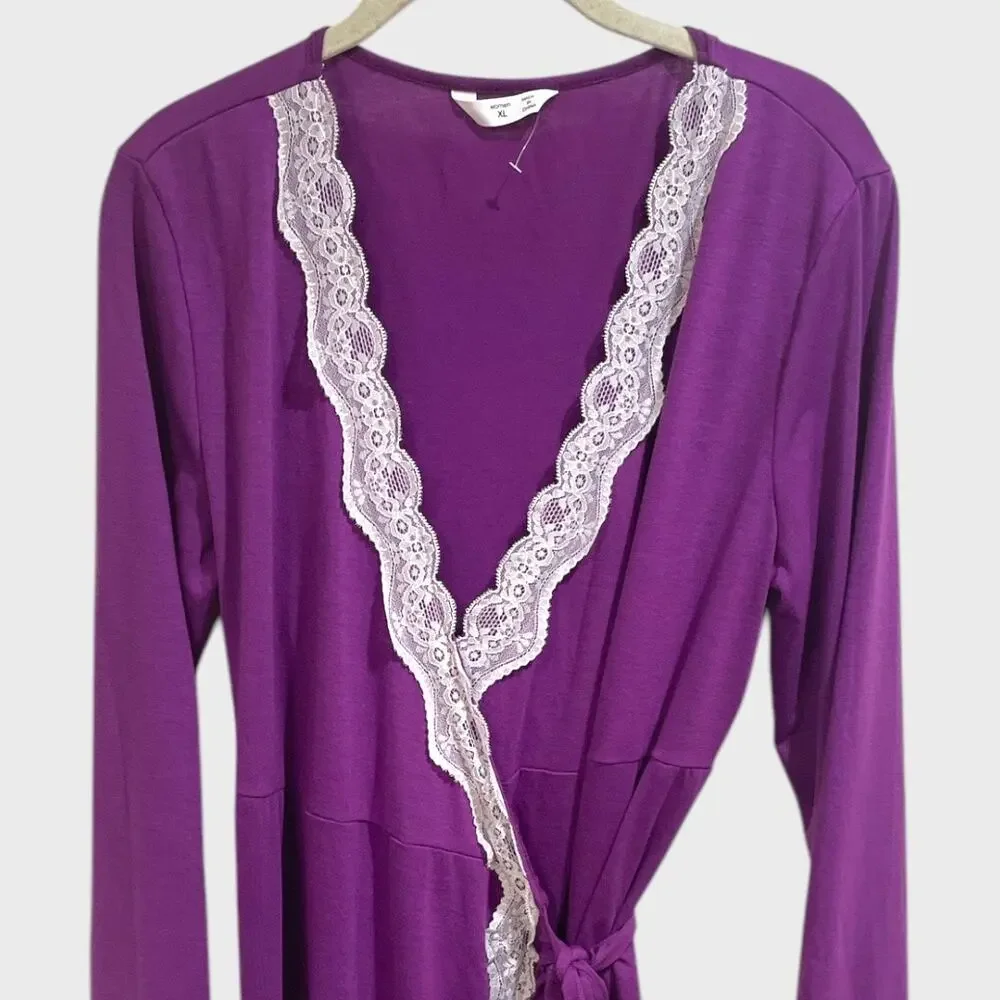 Maternity Lace Purple Wrap Light Weight Robe Size XL - Picture 8 of 11